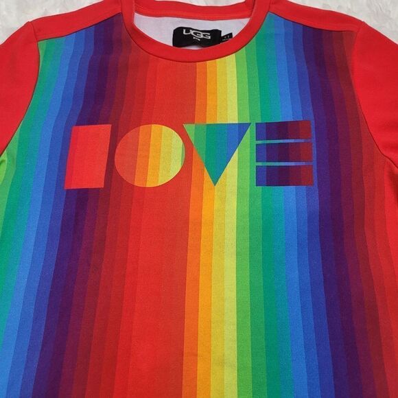 UGG Love Rainbow Striped T-Shirt SZ S Pride Multicolor Short Sleeve Cotton - Picture 3 of 10